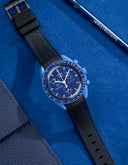 Curved Vertech Rubber Strap - Black & Blue Stitches - OM Luxury
