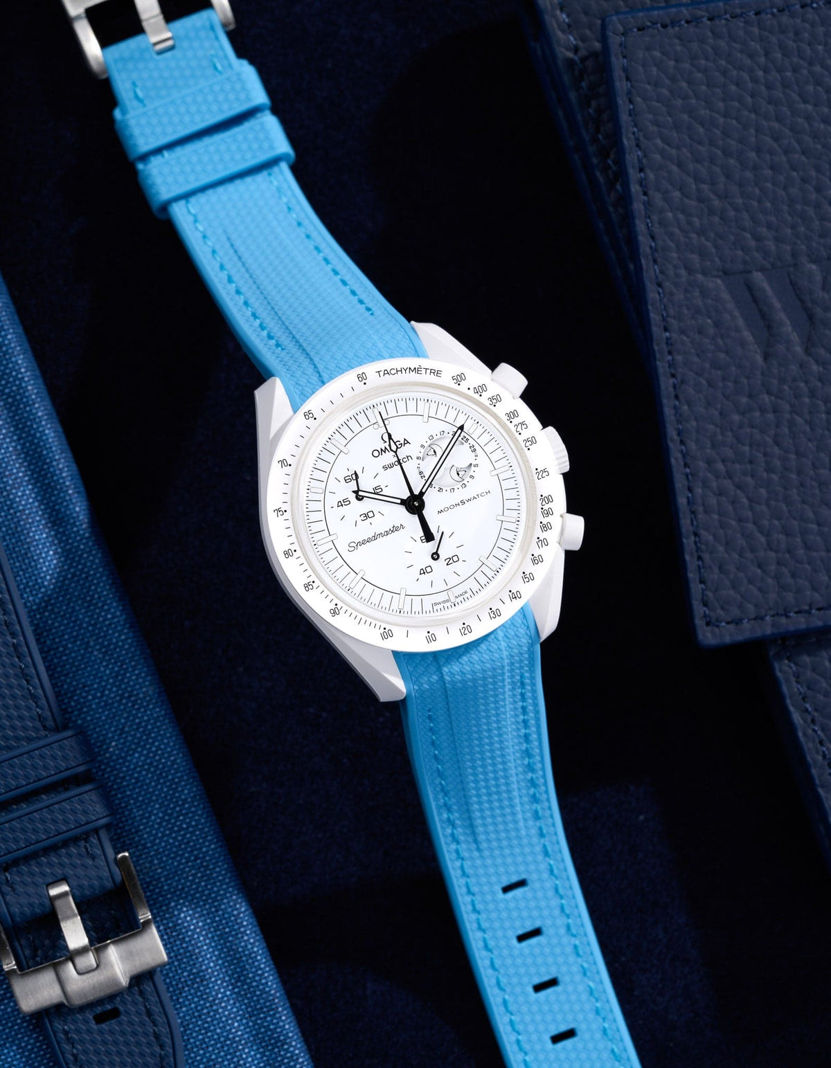 Curved Vertech Rubber Strap - Capri Blue - OM Luxury