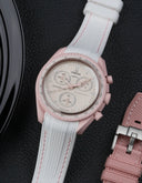 Curved Vertech Rubber Strap - White & Pink Stitches - OM Luxury